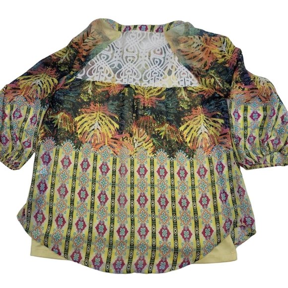 Anthropologie Women M Blouse Fig and Flower Sheer Lace Back Top with Yellow Cami - Picture 6 of 8